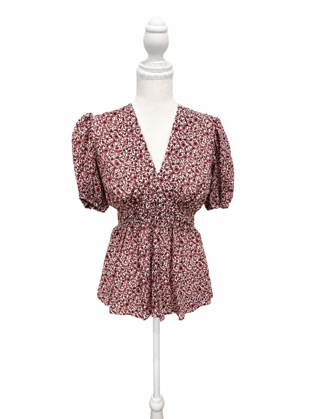 Tory Burch NWT Floral Tie Back Puff Sleeve Peplum Top Size 00